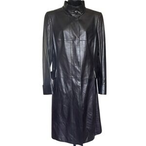 Akris‎ 100% Lammnappa Lambskin LeatherTrench Coat Sz 12 Dark Brown FLAW